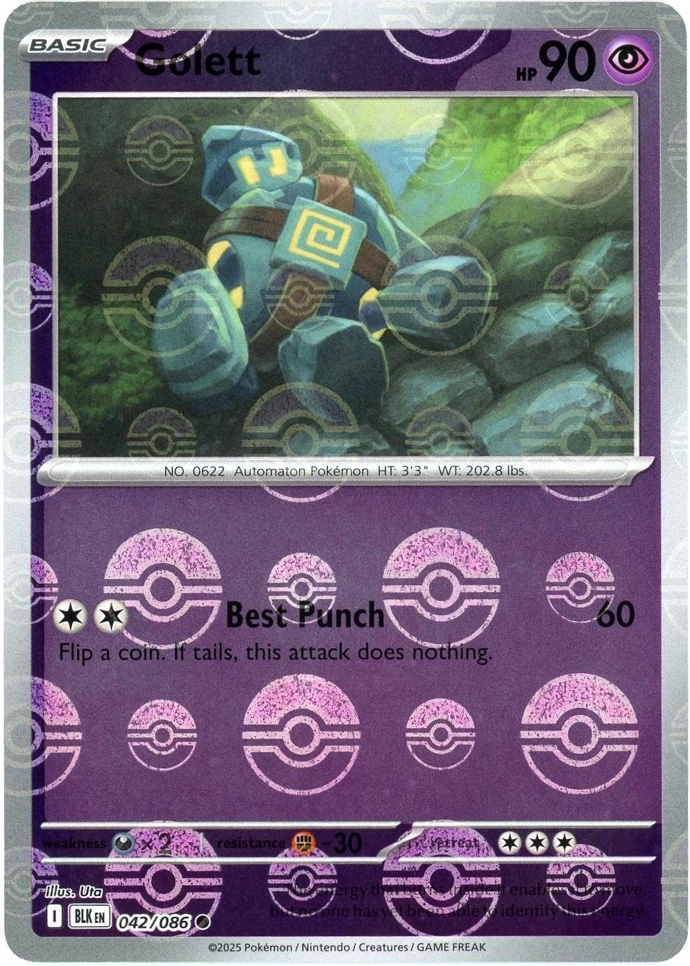 Golett (Poke Ball Pattern) - Holofoil 042/086 Black Bolt | Common Pokemon Card