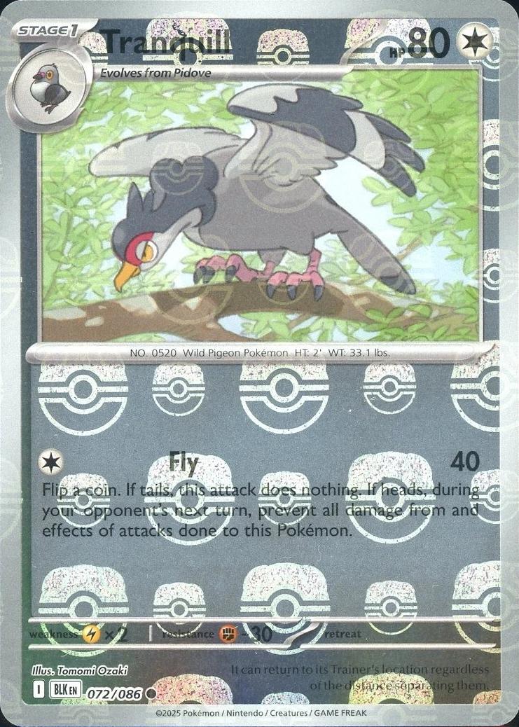 Tranquill (Master Ball Pattern) - Holofoil 072/086 Black Bolt | Common Pokemon Card