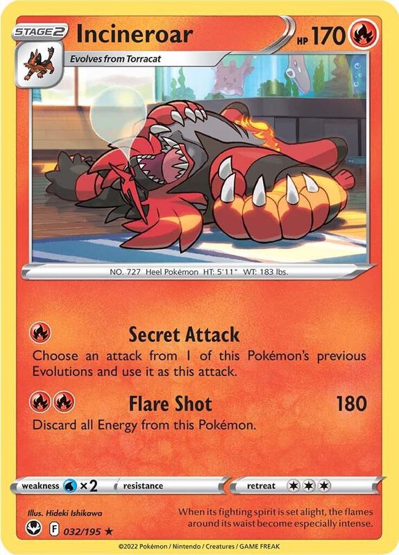 Incineroar - Reverse Holofoil 032/195 Silver Tempest | Rare Pokemon Card