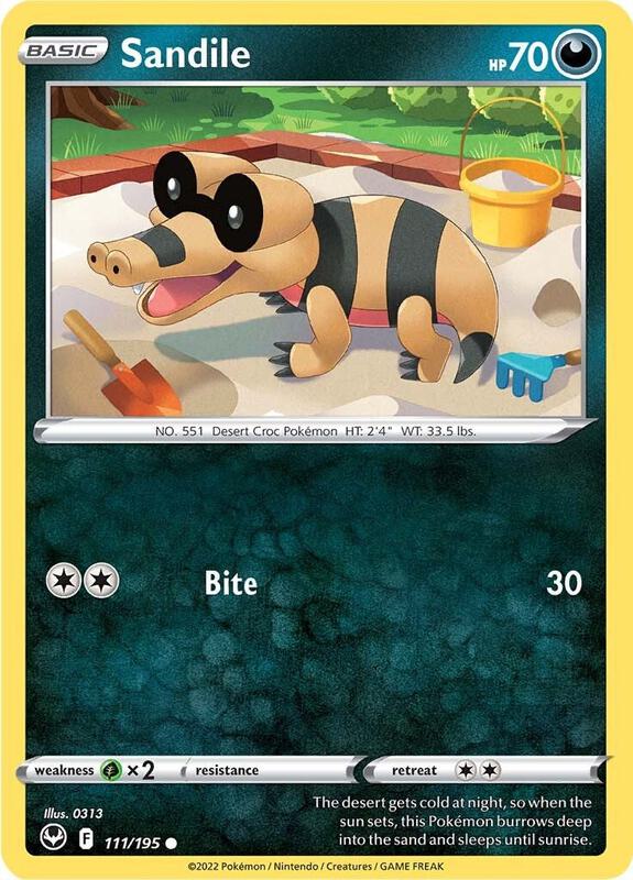 Sandile - Reverse Holofoil 111/195 Silver Tempest | Common Pokemon Card
