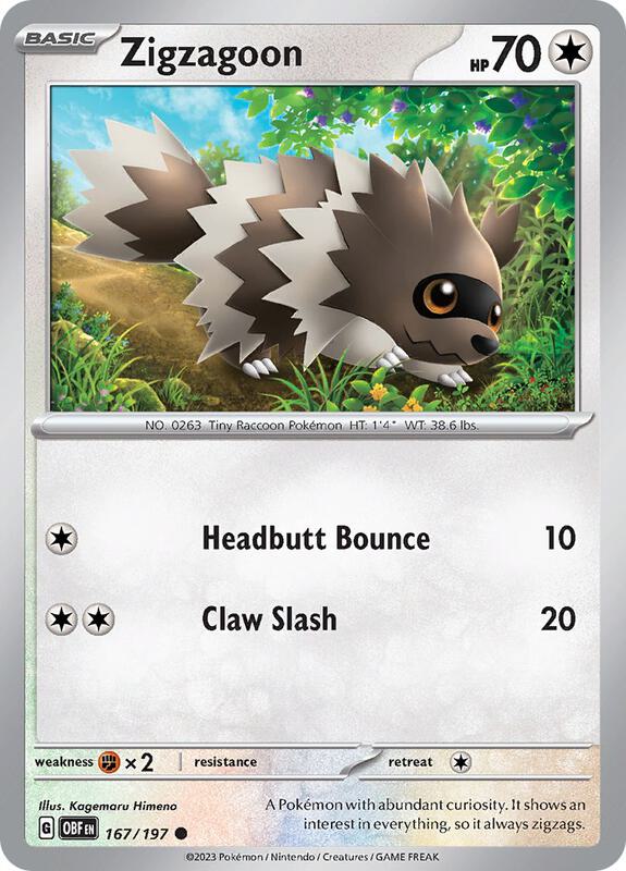 Zigzagoon - Reverse Holofoil 167/197 Obsidian Flames | Common Pokemon Card