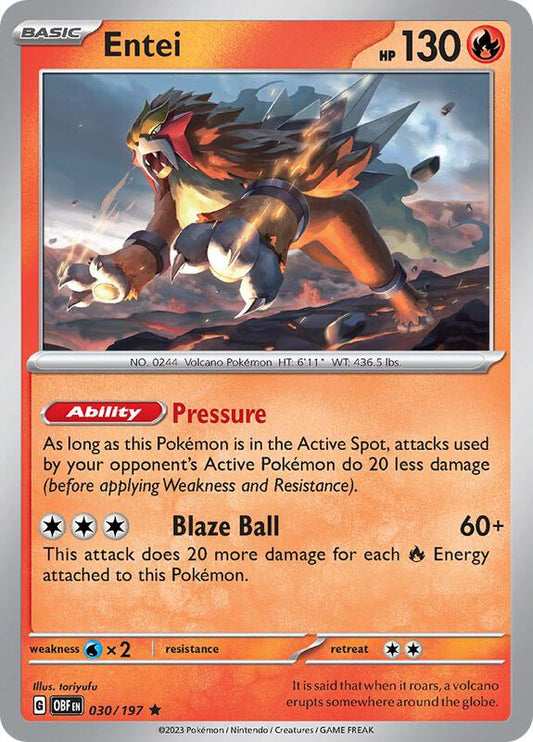 Entei - Holofoil 030/197 Obsidian Flames | Rare Pokemon Card