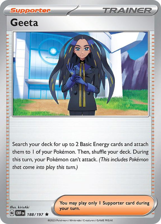 Geeta - Reverse Holofoil 188/197 Obsidian Flames | Rare Trainer Card
