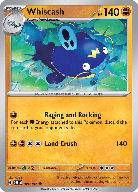 Whiscash - Normal 109/197 Obsidian Flames | Uncommon Pokemon Card