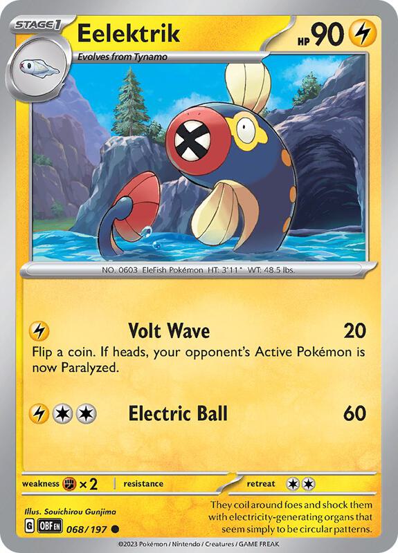 Eelektrik - Normal 068/197 Obsidian Flames | Common Pokemon Card