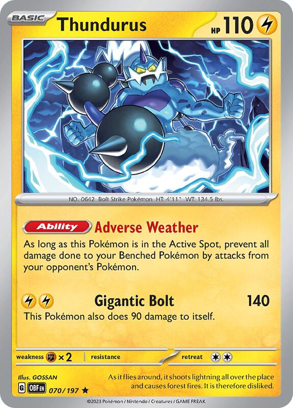 Thundurus - Holofoil 070/197 Obsidian Flames | Rare Pokemon Card