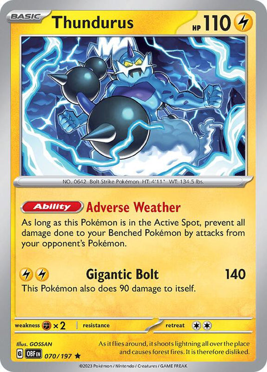 Thundurus - Reverse Holofoil 070/197 Obsidian Flames | Rare Pokemon Card