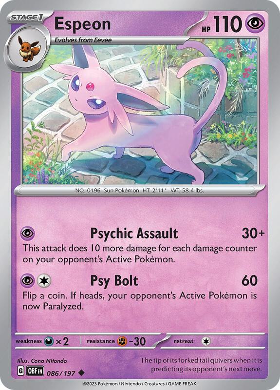 Espeon - Reverse Holofoil 086/197 Obsidian Flames | Uncommon Pokemon Card