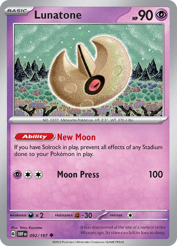 Lunatone - Reverse Holofoil 092/197 Obsidian Flames | Uncommon Pokemon Card