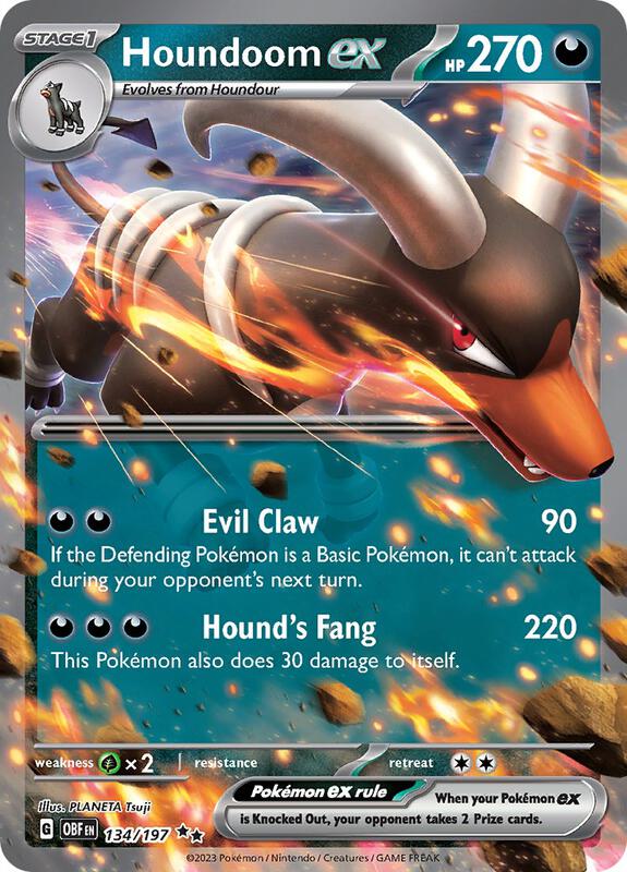 Houndoom ex - Holofoil 134/197 Obsidian Flames | Double Rare Pokemon Card