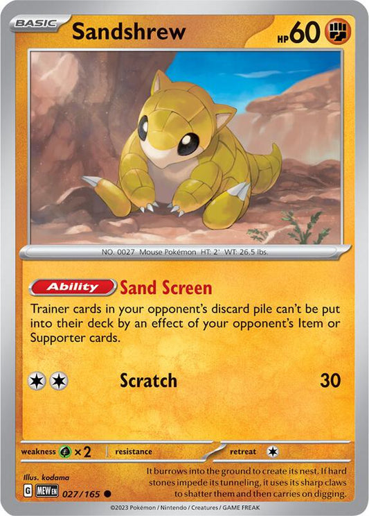 Sandshrew - Normal 027/165 Scarlet & Violet: 151 | Common Pokemon Card