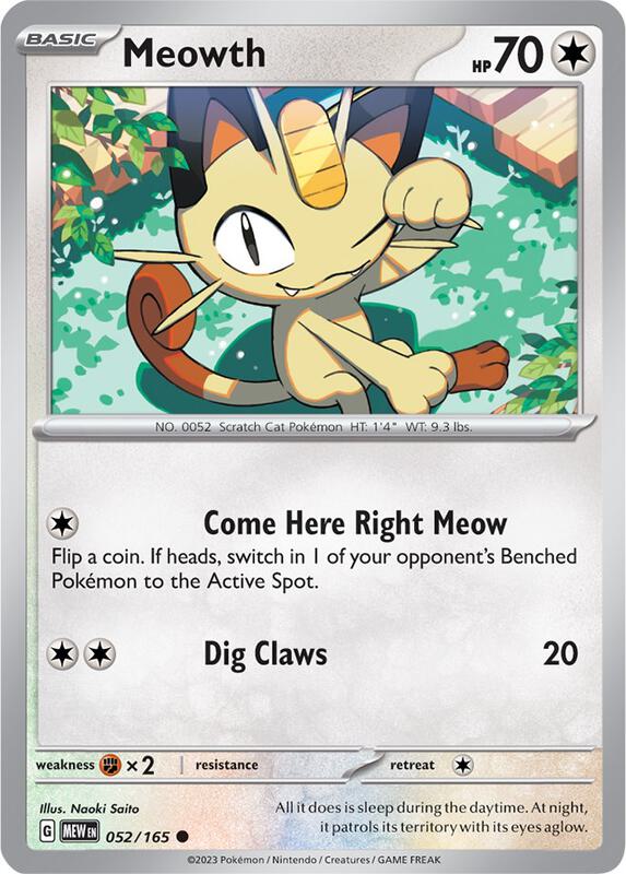 Meowth - Normal 052/165 Scarlet & Violet: 151 | Common Pokemon Card