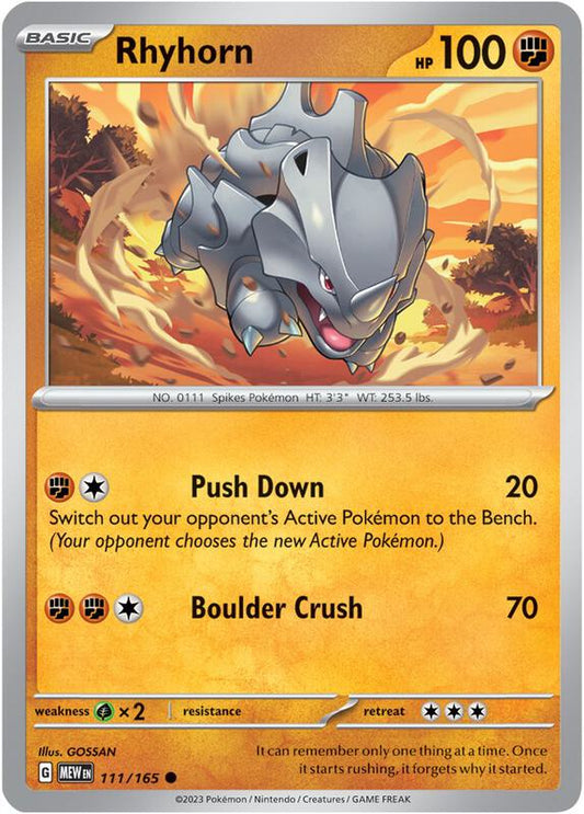 Rhyhorn - Reverse Holofoil 111/165 Scarlet & Violet: 151 | Common Pokemon Card