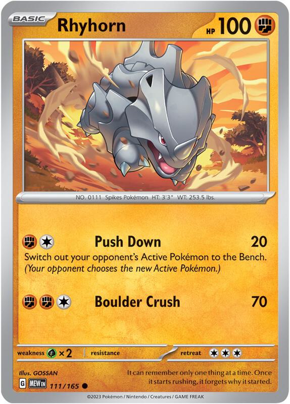 Rhyhorn - Normal 111/165 Scarlet & Violet: 151 | Common Pokemon Card