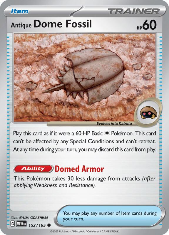 Antique Dome Fossil - Reverse Holofoil 152/165 Scarlet & Violet: 151 | Common Trainer Card