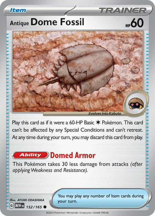 Antique Dome Fossil - Reverse Holofoil 152/165 Scarlet & Violet: 151 | Common Trainer Card