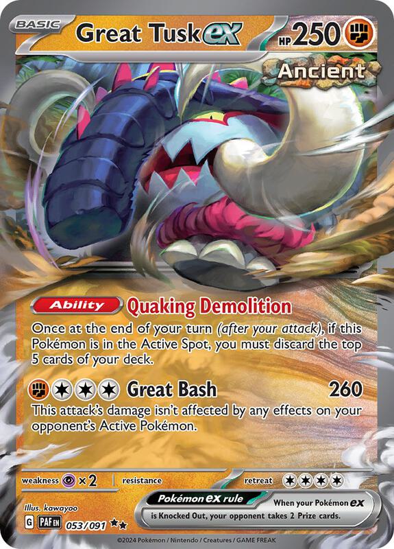 Great Tusk ex - Holofoil 053/091 Paldean Fates | Double Rare Pokemon Card