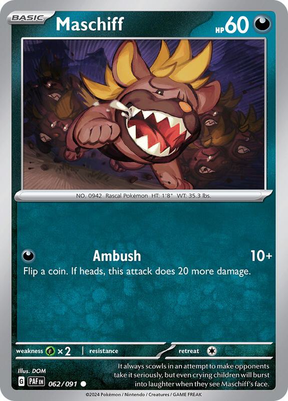 Maschiff - Reverse Holofoil 062/091 Paldean Fates | Common Pokemon Card
