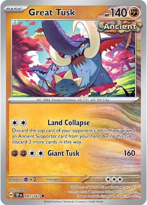 Great Tusk - 097/162 - Reverse Holofoil 097/162 Temporal Forces | Uncommon Pokemon Card