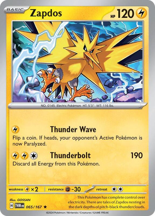 Zapdos - Reverse Holofoil 065/167 Twilight Masquerade | Rare Pokemon Card