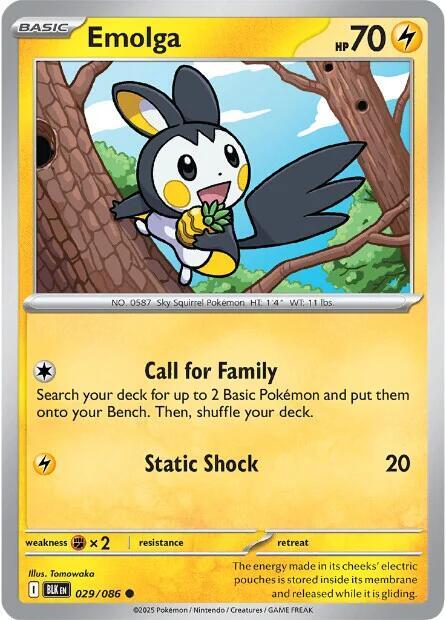 Emolga - Reverse Holofoil 029/086 Black Bolt | Common Pokemon Card