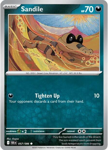 Sandile - Reverse Holofoil 057/086 Black Bolt | Common Pokemon Card