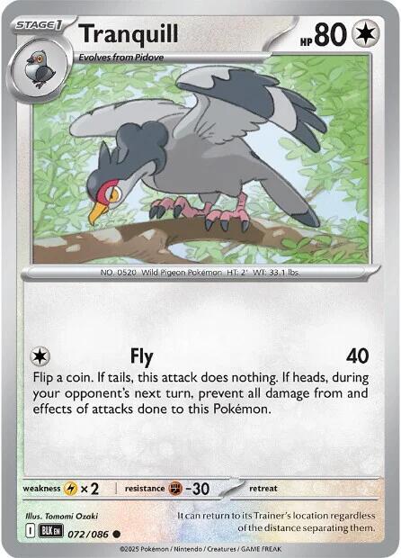Tranquill - Normal 072/086 Black Bolt | Common Pokemon Card