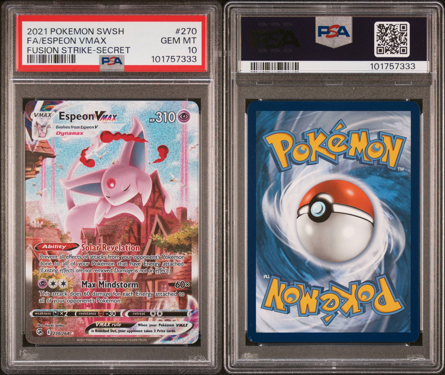 PSA 10 Espeon VMAX Full Art #270 | Sword & Shield Fusion Strike