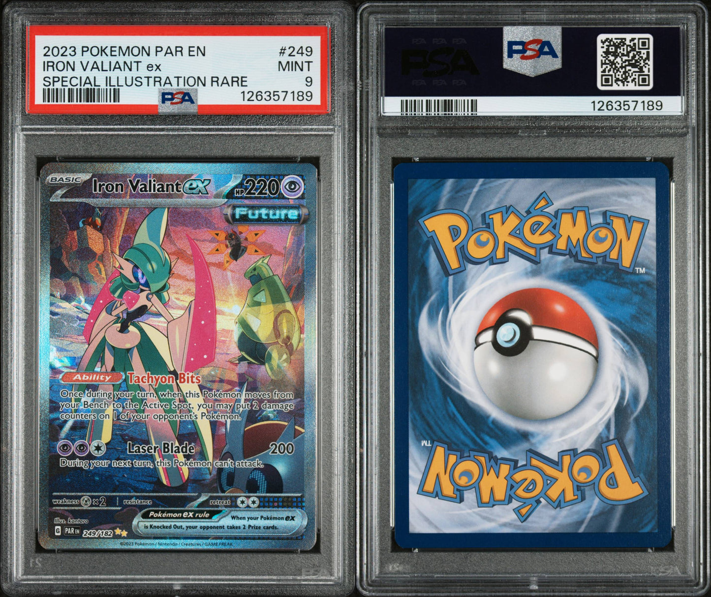 PSA 9 Iron Valiant ex Special Illustration Rare #249 | Scarlet & Violet Paradox Rift