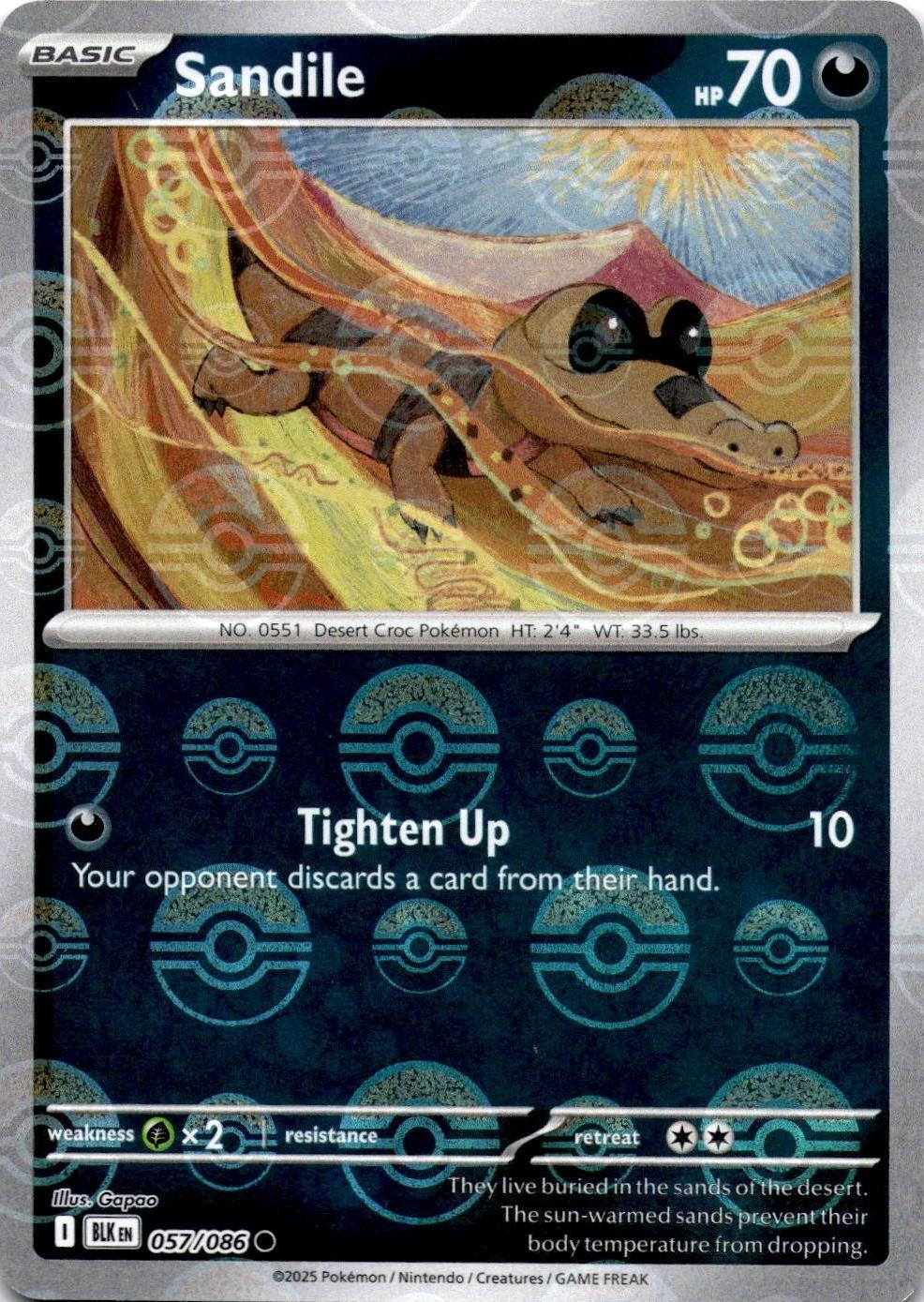 Sandile (Poke Ball Pattern) - Holofoil 057/086 Black Bolt | Common Pokemon Card