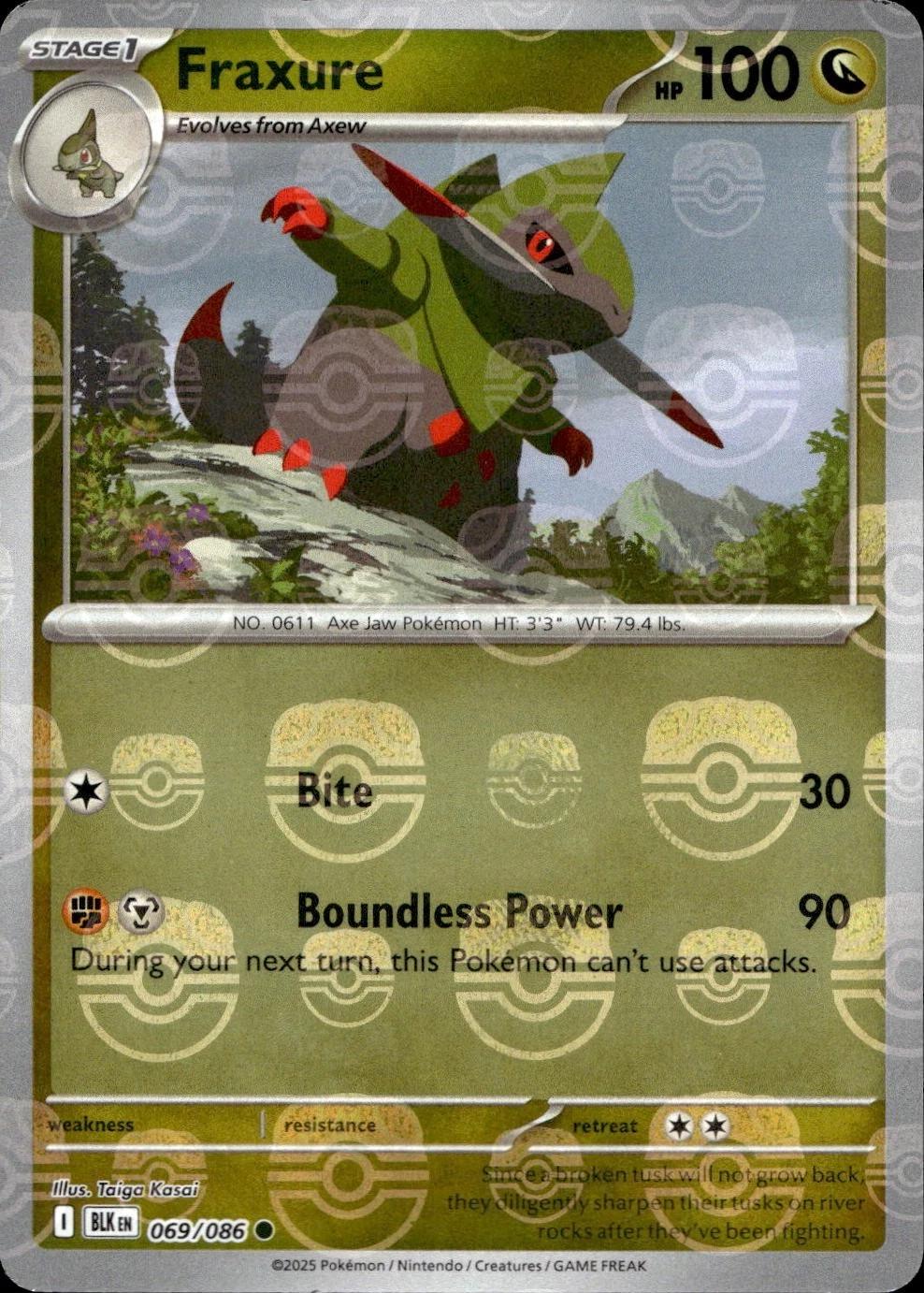 Fraxure (Master Ball Pattern) - Holofoil 069/086 Black Bolt | Common Pokemon Card