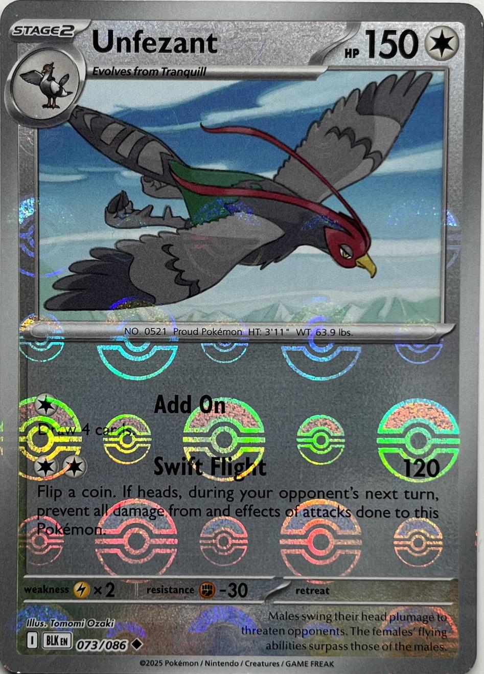 Unfezant (Poke Ball Pattern) - Holofoil 073/086 Black Bolt | Uncommon Pokemon Card