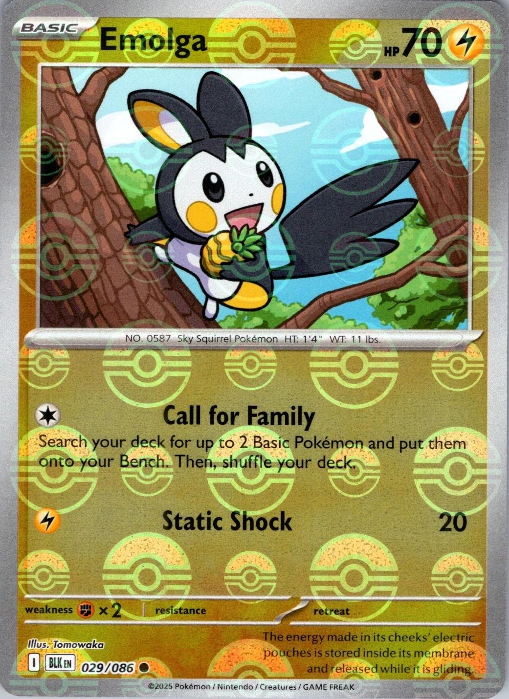 Emolga (Poke Ball Pattern) - Holofoil 029/086 Black Bolt | Common Pokemon Card