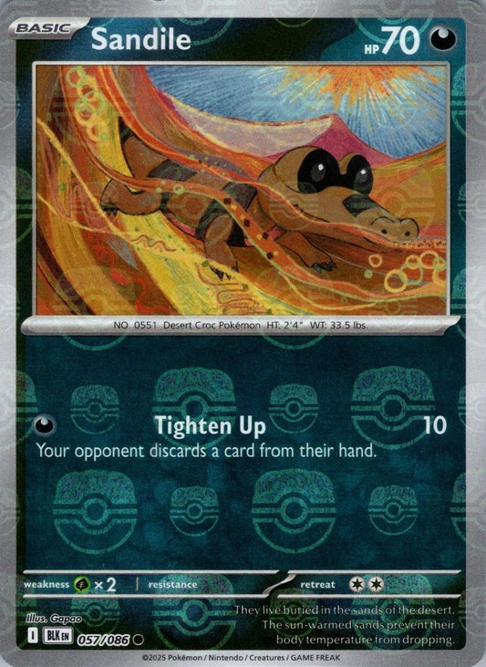 Sandile (Master Ball Pattern) - Holofoil 057/086 Black Bolt | Common Pokemon Card