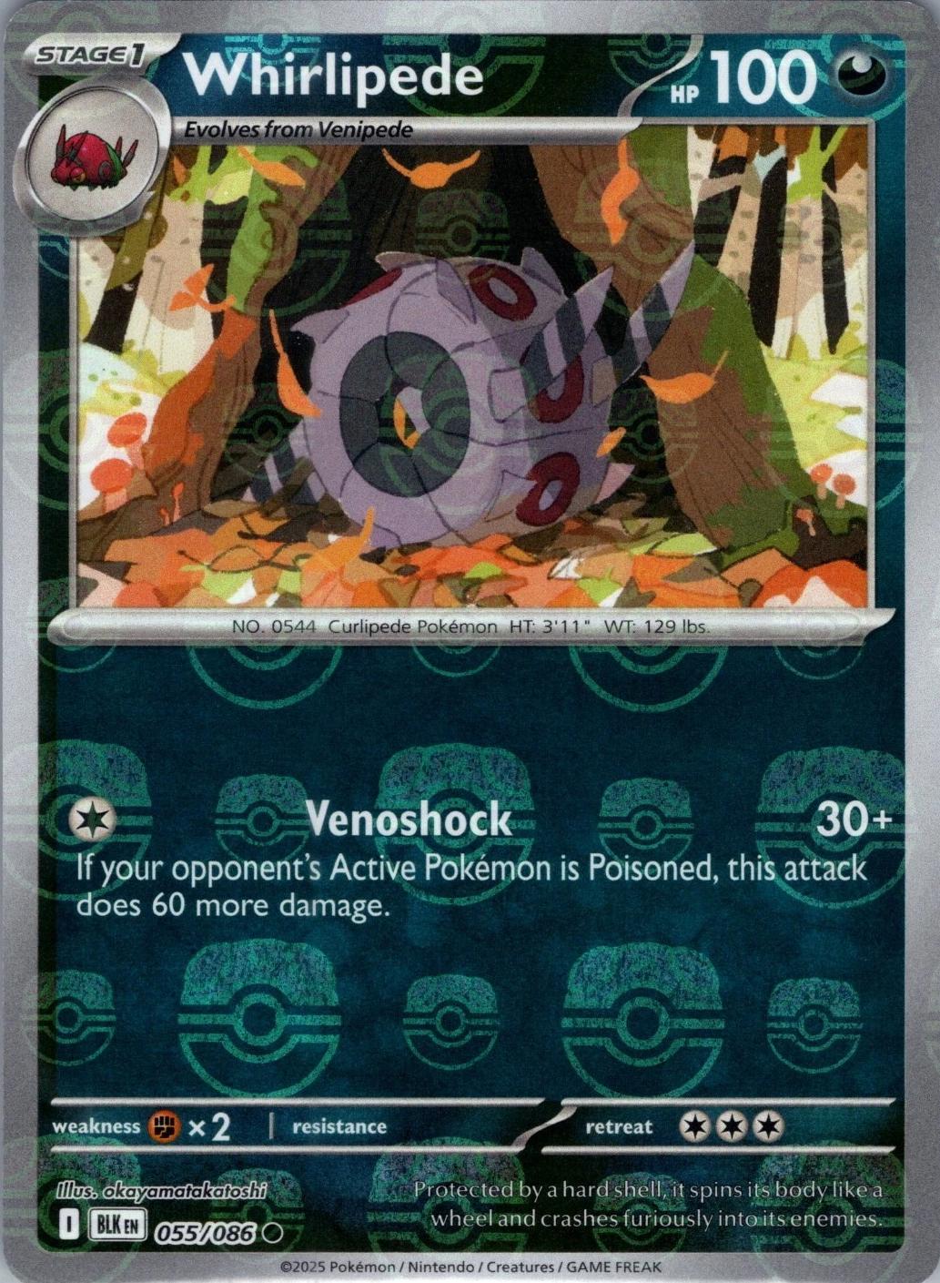 Whirlipede (Master Ball Pattern) - Holofoil 055/086 Black Bolt | Common Pokemon Card