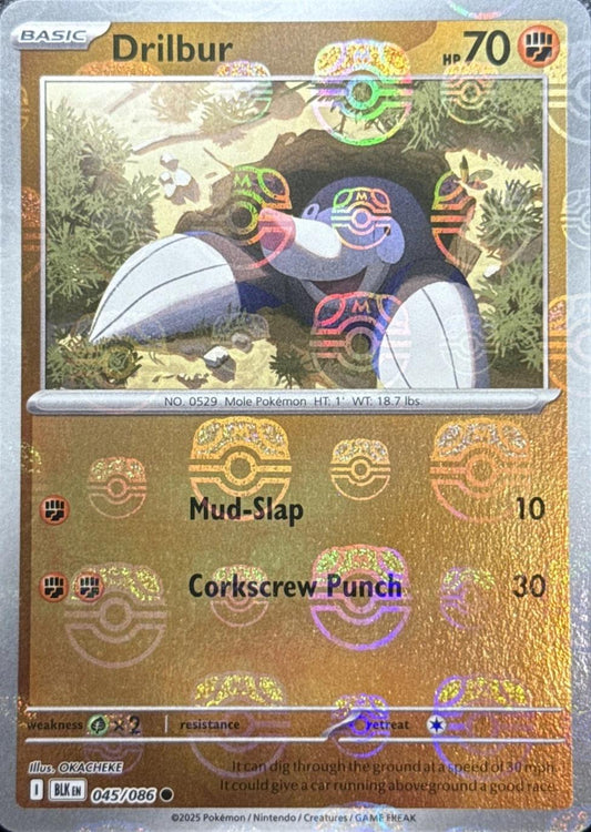 Drilbur (Master Ball Pattern) - Holofoil 045/086 Black Bolt | Common Pokemon Card