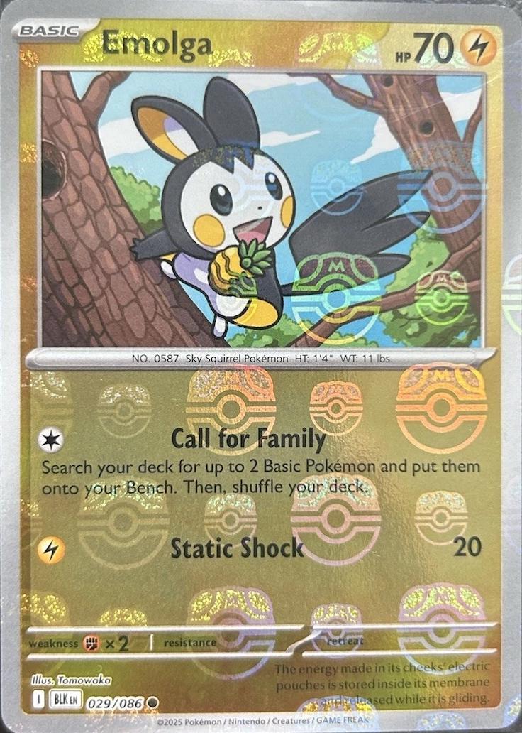 Emolga (Master Ball Pattern) - Holofoil 029/086 Black Bolt | Common Pokemon Card