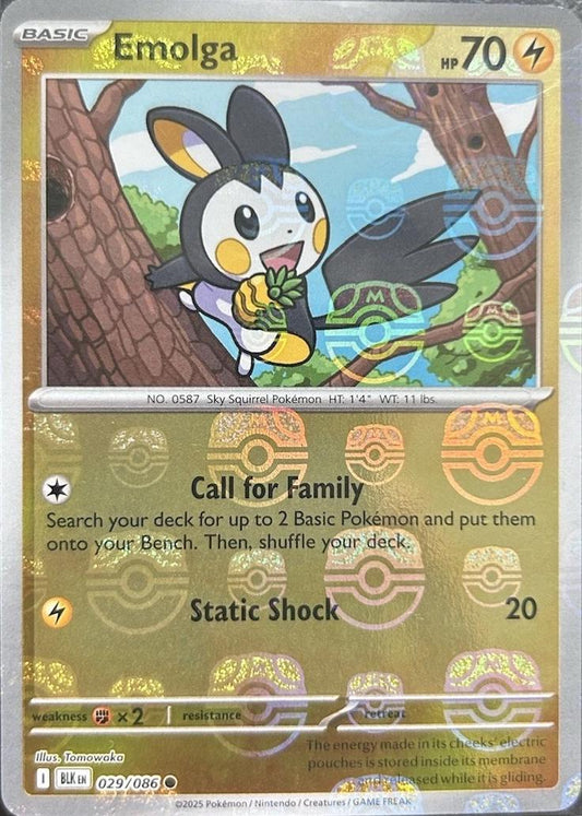 Emolga (Master Ball Pattern) - Holofoil 029/086 Black Bolt | Common Pokemon Card