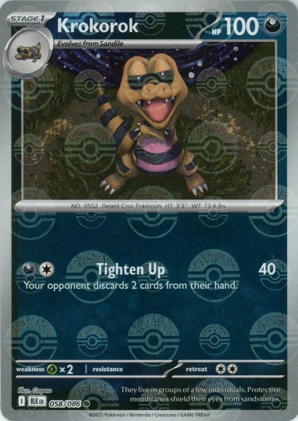 Krokorok (Poke Ball Pattern) - Holofoil 058/086 Black Bolt | Common Pokemon Card