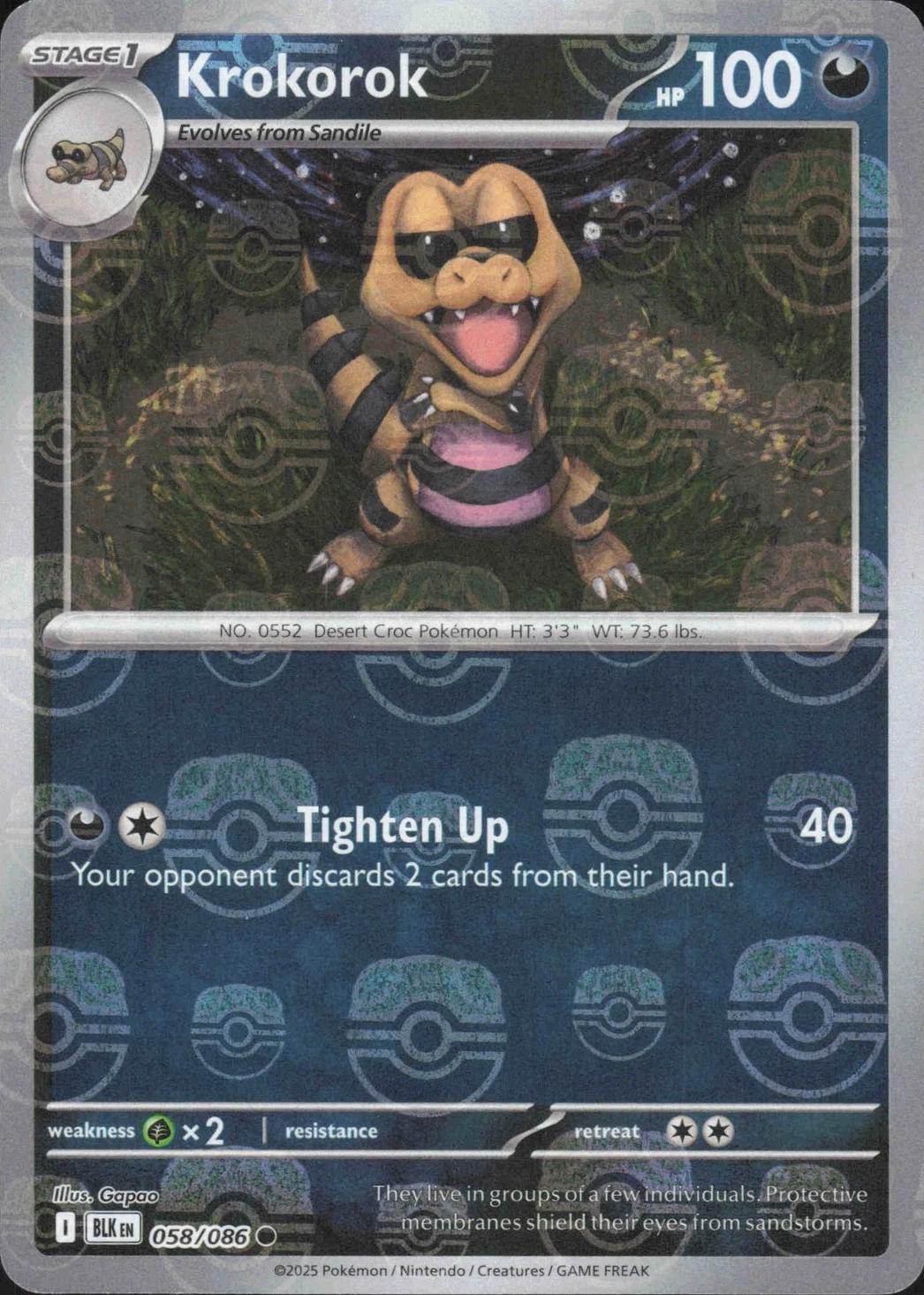 Krokorok (Master Ball Pattern) - Holofoil 058/086 Black Bolt | Common Pokemon Card