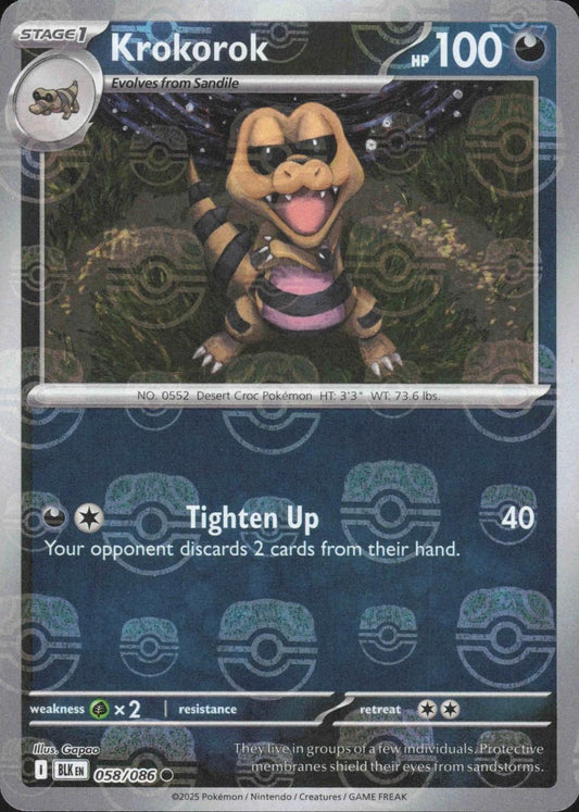 Krokorok (Master Ball Pattern) - Holofoil 058/086 Black Bolt | Common Pokemon Card