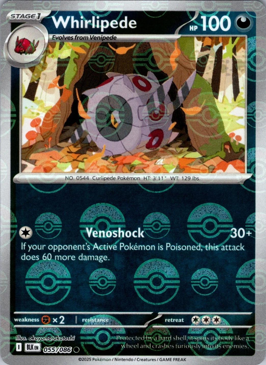 Whirlipede (Poke Ball Pattern) - Holofoil 055/086 Black Bolt | Common Pokemon Card