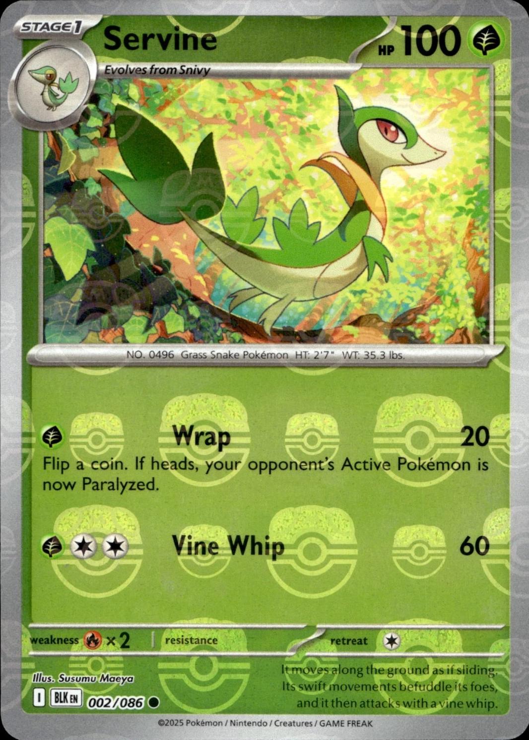 Servine (Master Ball Pattern) - Holofoil 002/086 Black Bolt | Common Pokemon Card