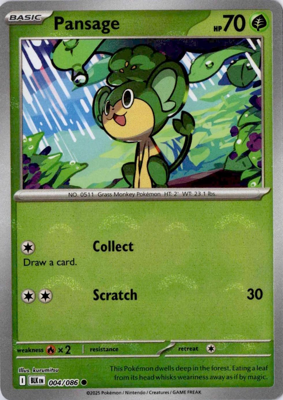 Pansage (Poke Ball Pattern) - Holofoil 004/086 Black Bolt | Common Pokemon Card