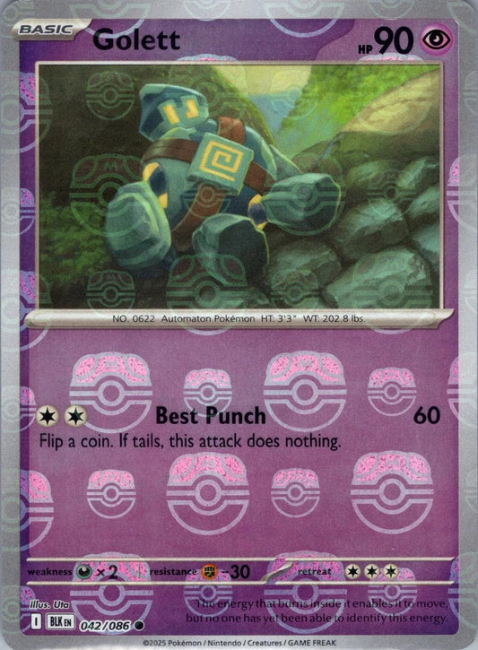 Golett (Master Ball Pattern) - Holofoil 042/086 Black Bolt | Common Pokemon Card