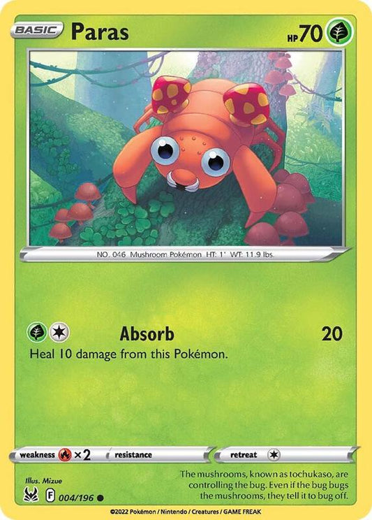 Paras - Normal 004/196 Lost Origin | Common Pokemon TCG PokePursuitTCG