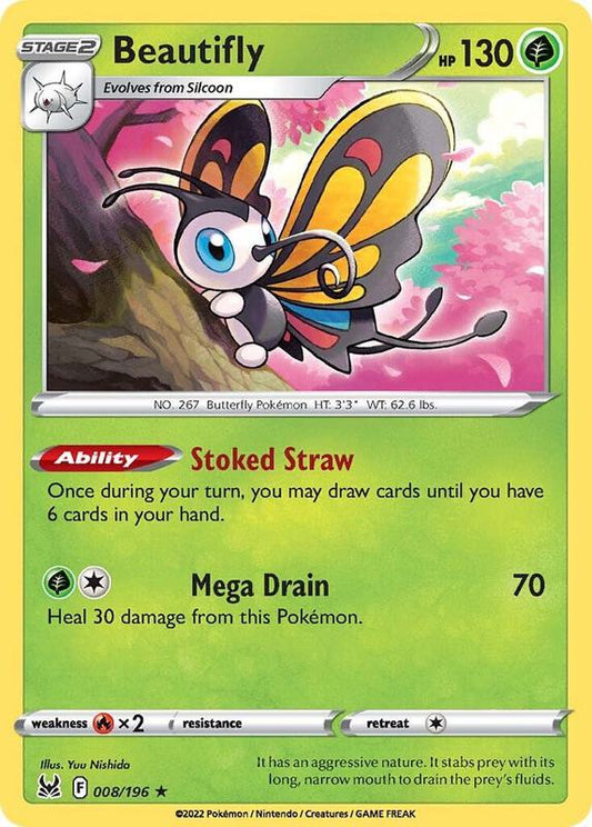 Beautifly - Holofoil 008/196 Lost Origin | Rare Pokemon TCG PokePursuitTCG