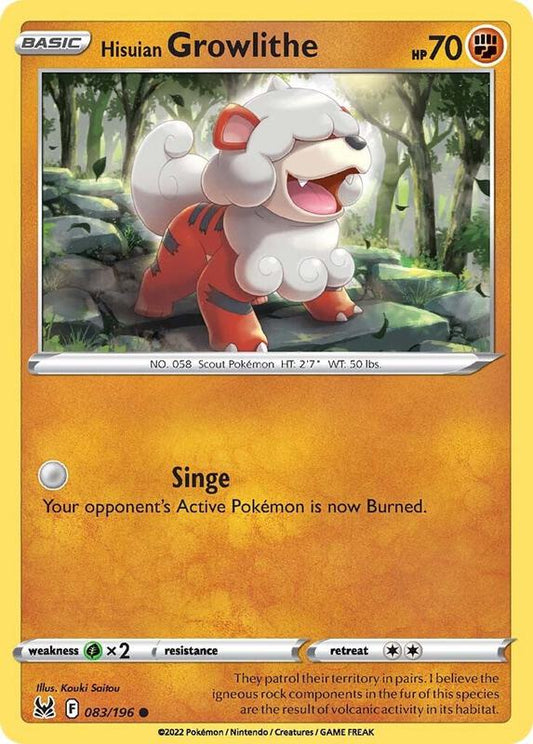 Hisuian Growlithe - Reverse Holofoil 083/196 Lost Origin | Common Pokemon TCG PokePursuitTCG