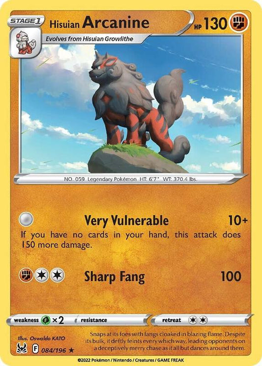 Hisuian Arcanine - Reverse Holofoil 084/196 Lost Origin | Rare Pokemon TCG PokePursuitTCG