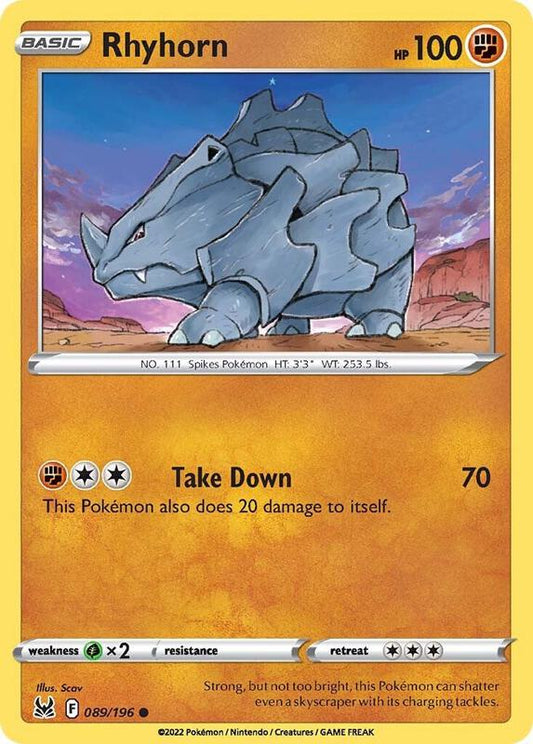Rhyhorn - Reverse Holofoil 089/196 Lost Origin | Common Pokemon TCG PokePursuitTCG